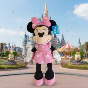 Disney Minnie Mouse Plush Doll Pink Polka Dot Dress 21.5โ NWT